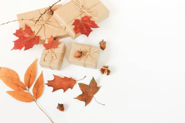 istock Autumn composition background. Flat lay, top view creative minimal mock up template.  Top view. Copy space 996920934