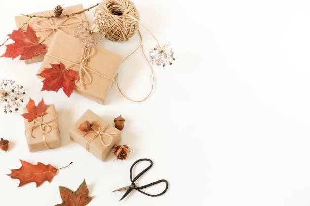 istock Autumn composition background. Flat lay, top view creative minimal mock up template.  Top view. Copy space 996926826