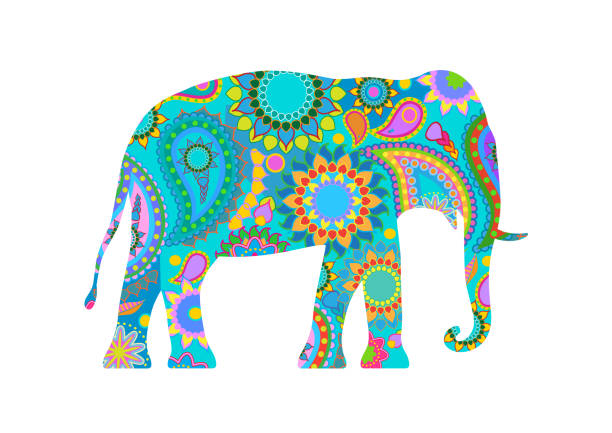 Traditional Indian Elephant Silhouette of elephant with traditional pattern elephant art stock illustrations