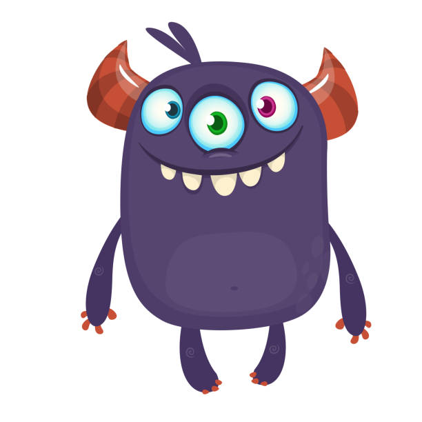 istock Green funny happy cartoon monster. Black vector alien character with three eyes. Halloween design 996940278