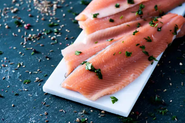 Photo of slices of raw trout