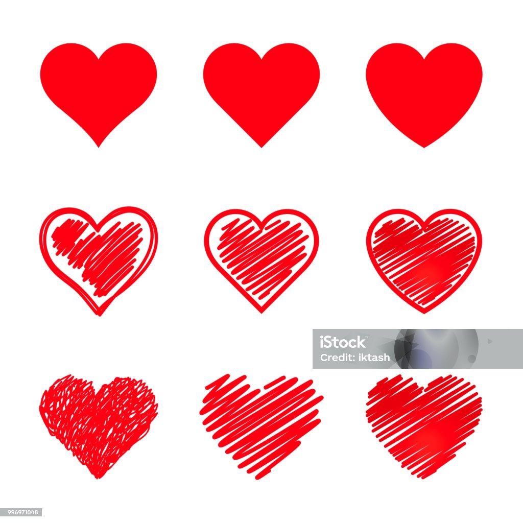 Vector Heart Set Vector Hearts Set Hand Drawn Stock Illustration - Download Image Now ...