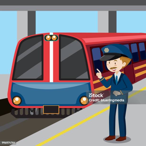 Train Conductor And Train Stock Illustration - Download Image Now - Transport Conductor, Adult, Art