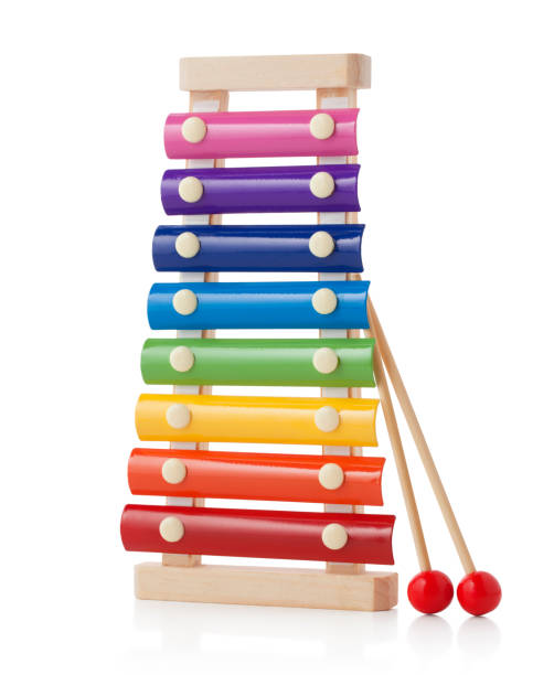 Toy xylophone on white background.