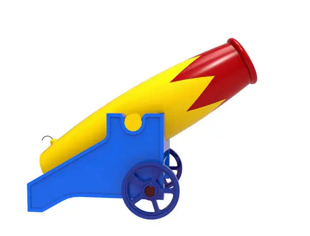 colorful cannon, 3D rendering, on the white background