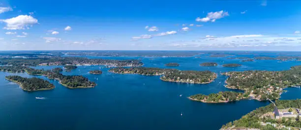 Aerial view over Stockholm archipelago, panorama of two pictures.