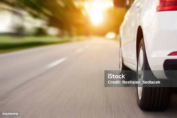 Car Ride On Road With Copy Space Motion Blur Stock Photo - Download Image Now - Car, Driving, Road