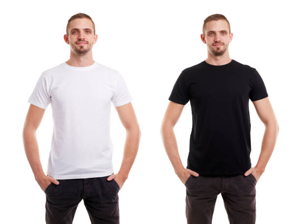 istock Twice man in blank white and black tshirt from front side on white background 996991098