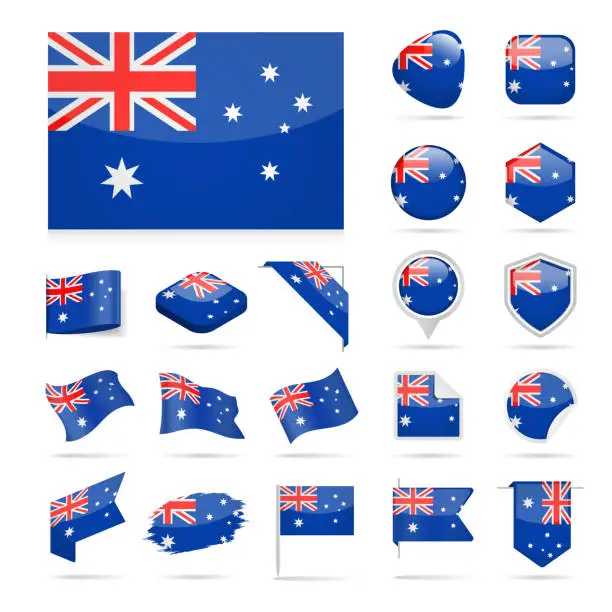 Vector illustration of Australia - Flag Icon Glossy Vector Set