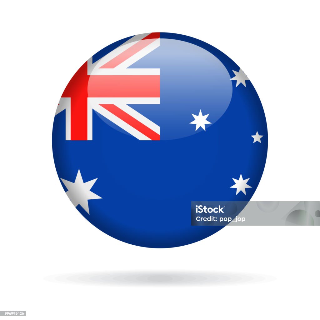 Austrália - redonda no ícone Vector bandeira brilhante - Vetor de Bandeira Australiana royalty-free