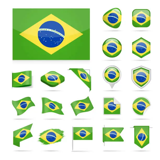 Vector illustration of Brazil - Flag Icon Glossy Vector Set