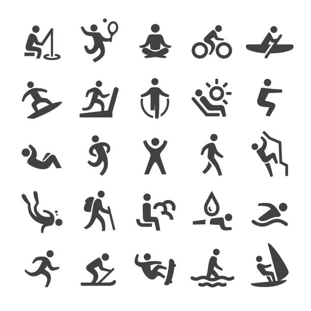 ilustraciones, imágenes clip art, dibujos animados e iconos de stock de ejercicio y relajación iconos - serie inteligente - monopatín actividades recreativas
