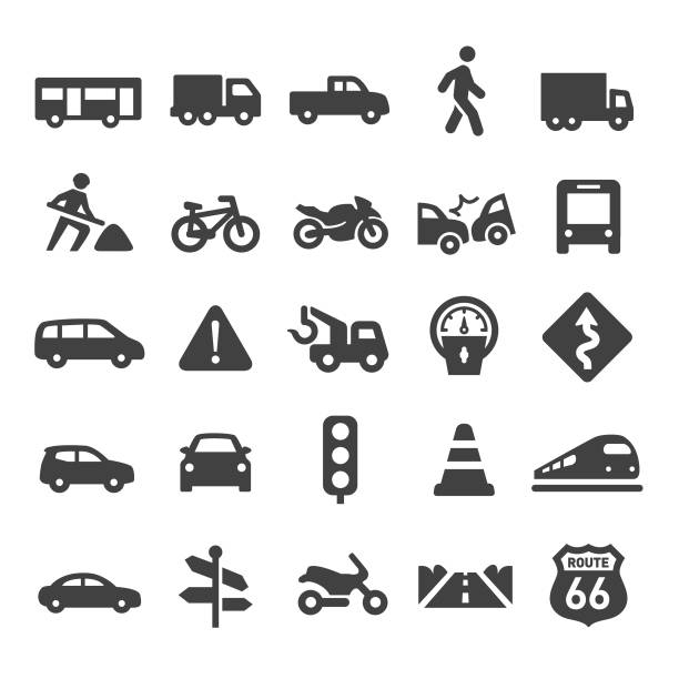 illustrazioni stock, clip art, cartoni animati e icone di tendenza di icone del traffico - smart series - automotive