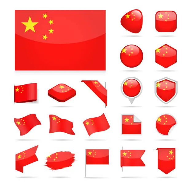 Vector illustration of China - Flag Icon Glossy Vector Set