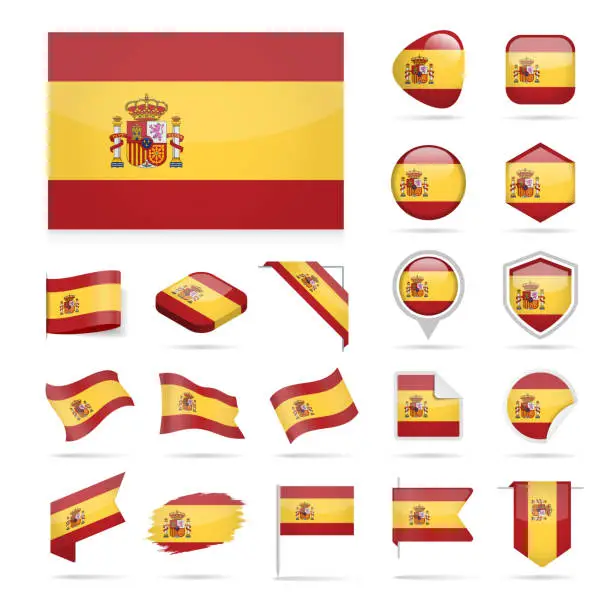 Vector illustration of Spain - Flag Icon Glossy Vector Set