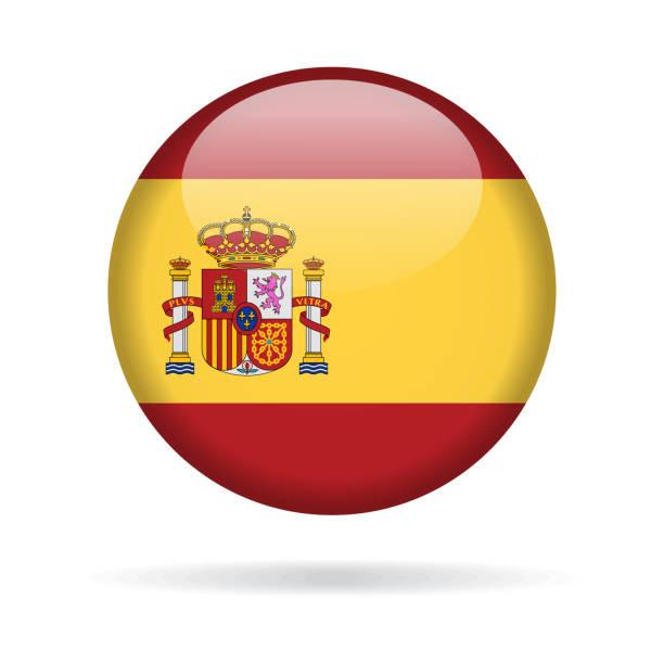 illustrations, cliparts, dessins animés et icônes de espagne - rond brillant icône de drapeau vectoriel - spain flag spanish flag national flag