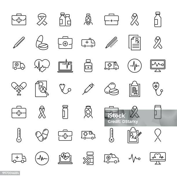 Set Of Medical Thin Line Icons Stock Illustration - Download Image Now - Icon Symbol, Drug Side Effects, Medical Exam