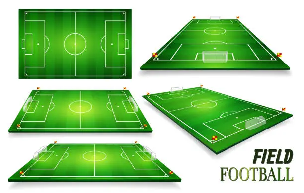 Vector illustration of Football field, soccer field set. Perspective vector illustration. EPS 10. Room for copy
