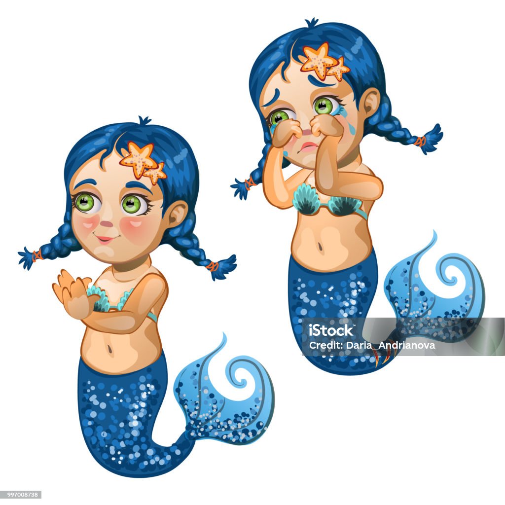 Cô Gái Hoạt Hình Nàng Tiên Cá Mỉm Cười Và Khóc Cô Lập Trên Nền ...