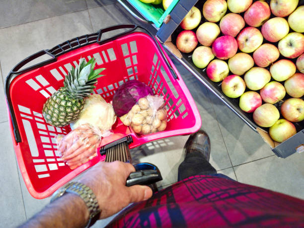 Personal point of view of a shopping basket at the grocery shop.