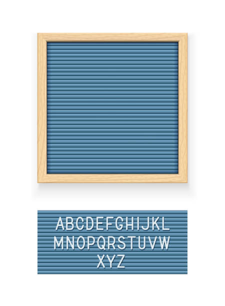 Blue letter board Blue letter board. Letterboard for note. Plate for message. Office stationery. Wooden frame. Isolated white background. EPS10 vector illustration. finger frame stock illustrations