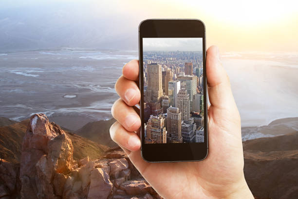 istock Creative phone city landscape background 997019930