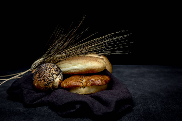 Assortment of fresh and golden breads.