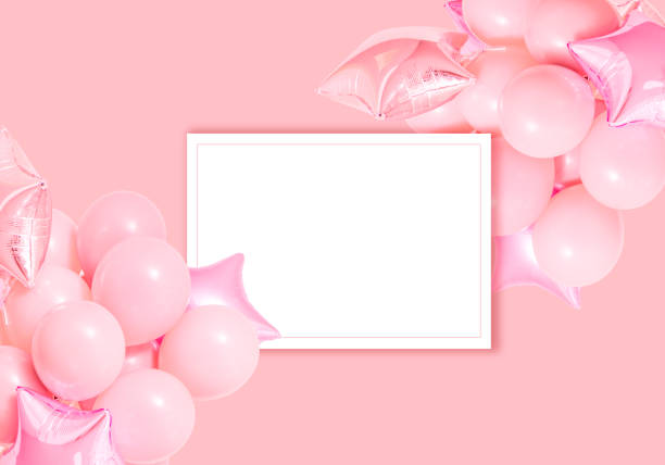 istock Pink birthday air balloons background mockup 997150376