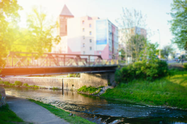 Small bridge in the city in spring