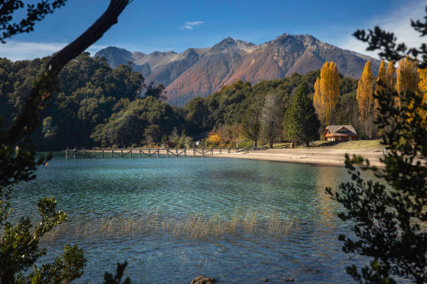 lake espejo, neuquen, argentina. - south america argentina bariloche autumn imagens e fotografias de stock