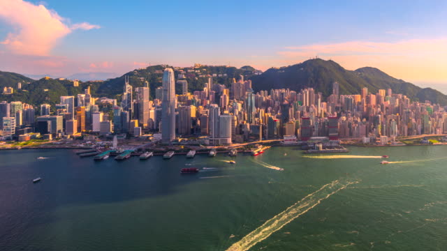 4k timelapse of hongkong cityscape view from aerial view, hongkong
