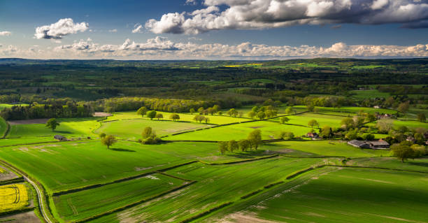 West Sussex Countryside - Aerial Panorama Aerial panorama of farmland around Chichester in West Sussex, England, close to the village of Cocking. chichester stock pictures, royalty-free photos & images