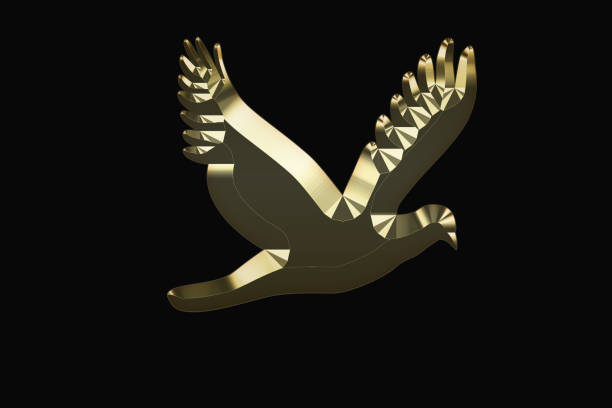 istock Gold flying bird on a black background 997327272