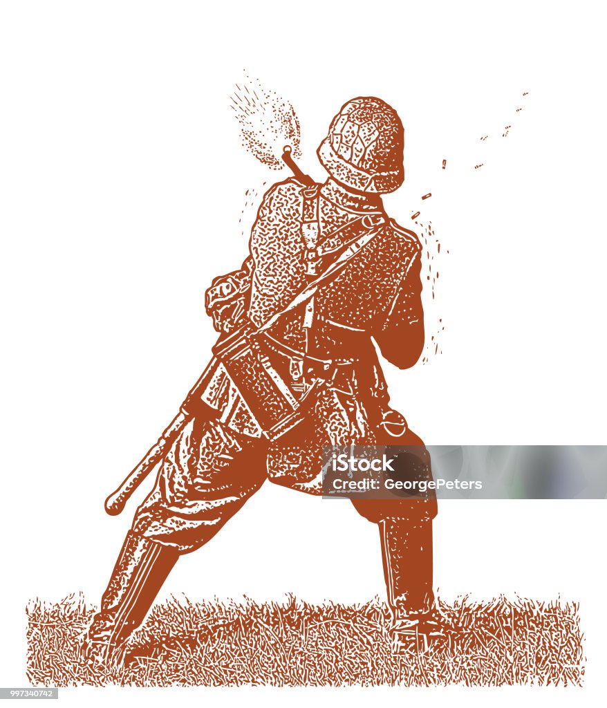 World War II German Soldier Shooting Machine gun Mezzotint illustration of a World War II German Soldier Shooting Machine gun Third Reich stock vector