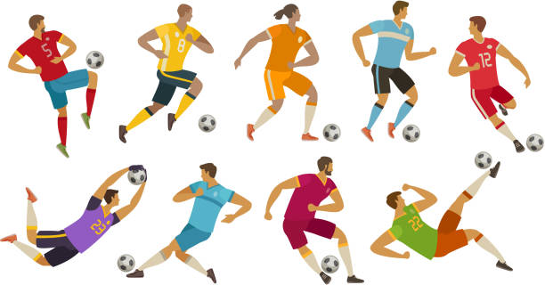 futbolcular. spor kavram. çizgi film vektör çizim - soccer player stock illustrations