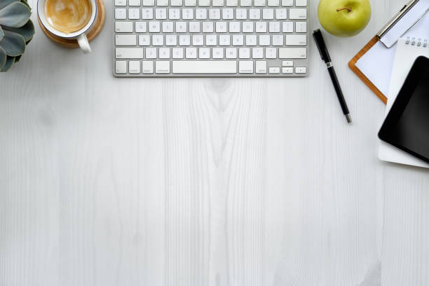istock Office desk with office supplies. Workspace and copy space. 997351224