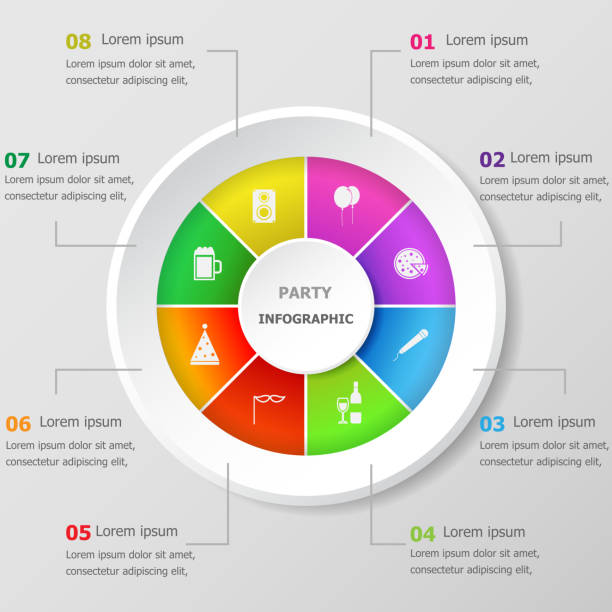 шаблон инфографики с иконками для вечеринок - infographic part of symbol cocktail stock illustrations