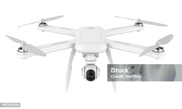 Drone With Camera Isolated Stock Photo - Download Image Now - Drone, Cut Out, White Color