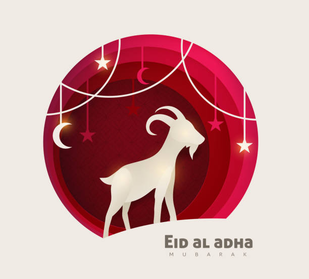 Ramadan 06 Eid Al Adha Mubarak the celebration of Muslim community festival background design with goat and star paper cut style.Vector Illustration eid adha stock illustrations