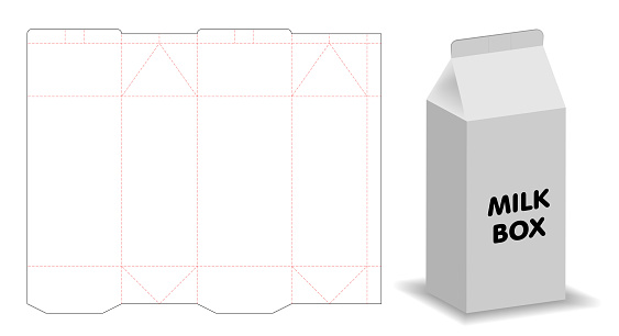 milk box template 3d mockup with dieline