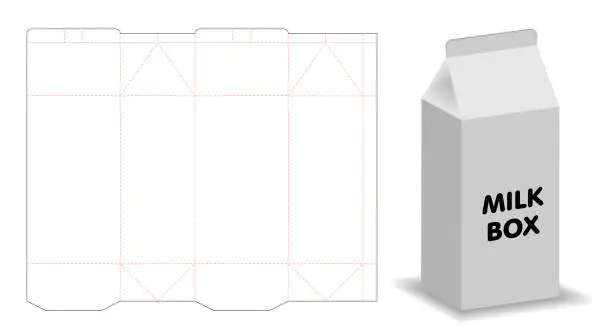 Vector illustration of milk box template 3d mockup with dieline