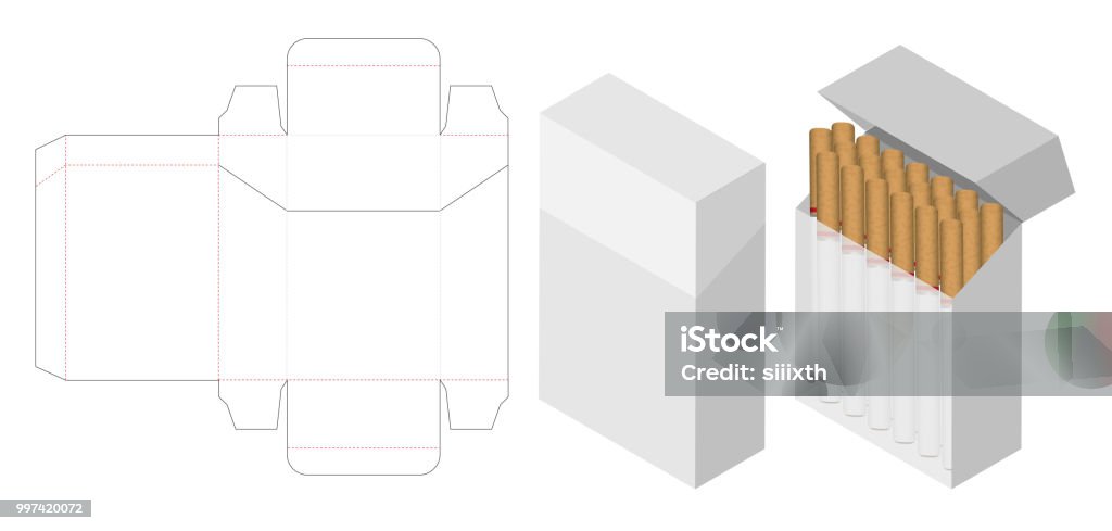 cigarette box 3d mockup with box dieline Cigarette Pack stock vector