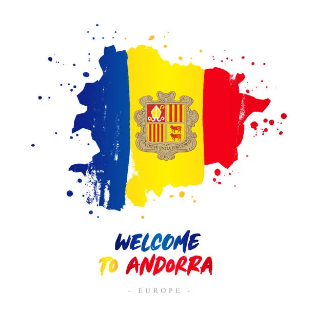 Vector illustration of Welcome to Andorra. Europe. Flag and map