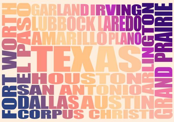 Texas state cities list Image relative to USA travel. Texas cities and places names cloud. corpus christi map stock illustrations