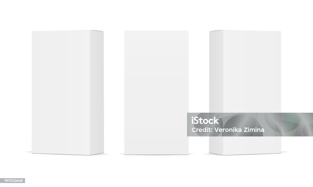 Set of blank white product packaging boxes Set of blank white product packaging boxes. Three rectangular templates in different positions for design or branding. Vector illustration Box - Container stock vector