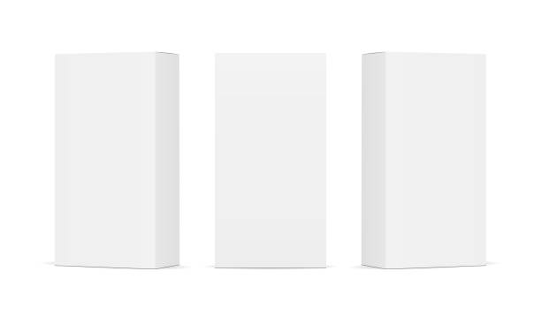 Set of blank white product packaging boxes Set of blank white product packaging boxes. Three rectangular templates in different positions for design or branding. Vector illustration box stock illustrations