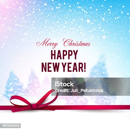 istock Beautiful Christmas background with blurred Christmas trees. White winter landscape. Starry sky. Vector Illustration 997514876