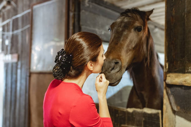 istock Lady jockey affectionate with horse 997518296