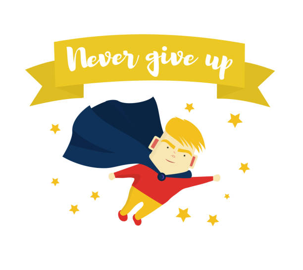 istock Motivational phrase. Never give up. The boy is a superhero. Motivation and self-confidence 997519008