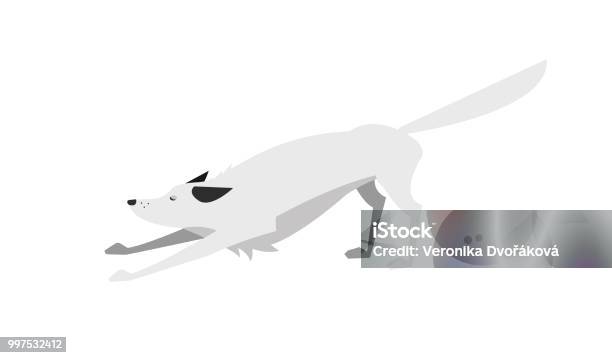Vector Illustration Of A Stretching White Dog Stock Illustration - Download Image Now - Dog, Stretching, Animal
